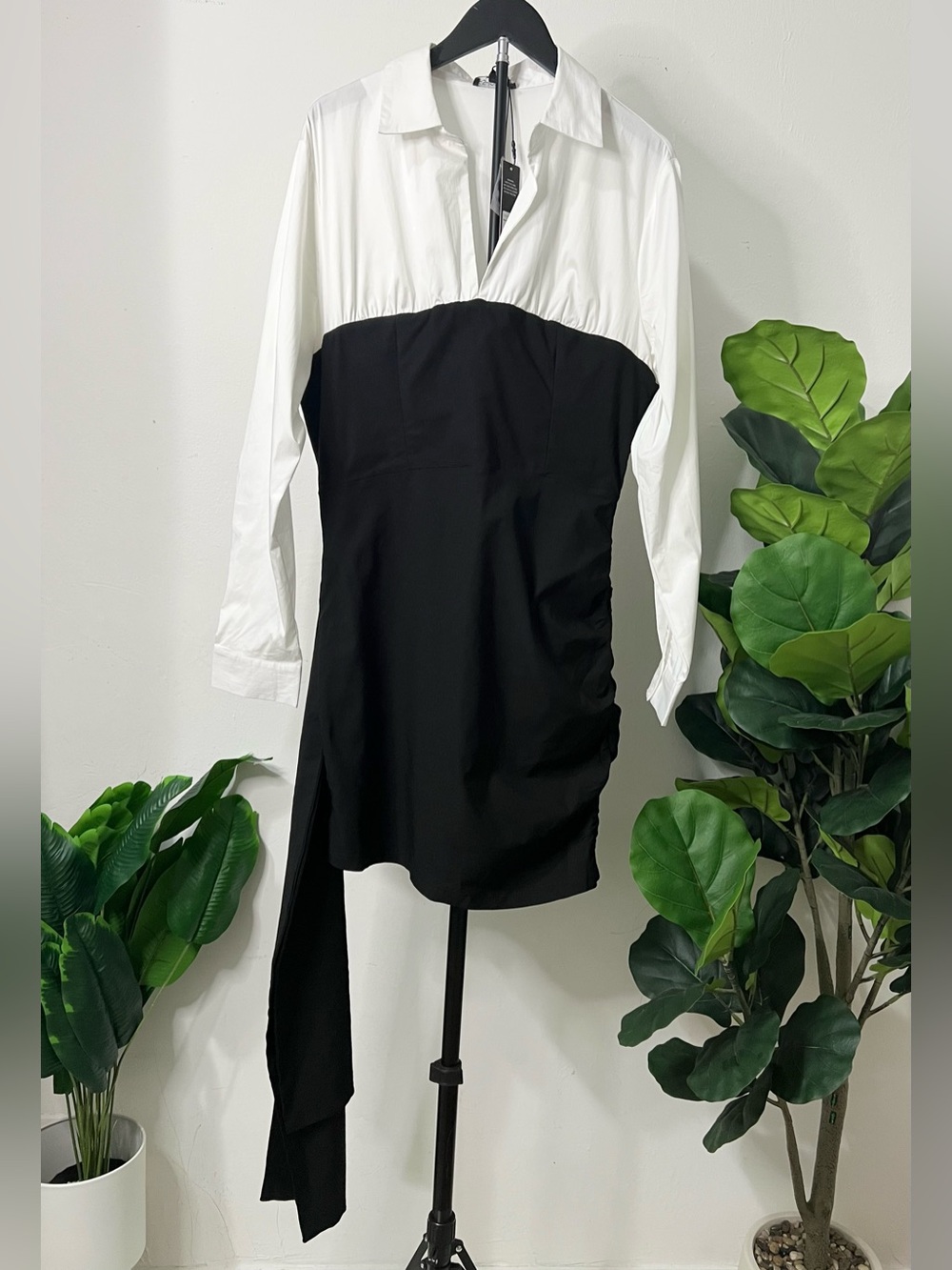 Black & White Asymmetric Shirt Dress